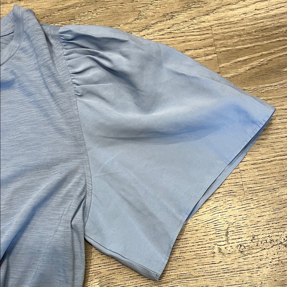 LOFT Sky Blue Puff Sleeve Tee - Crewneck - Picture 6 of 8
